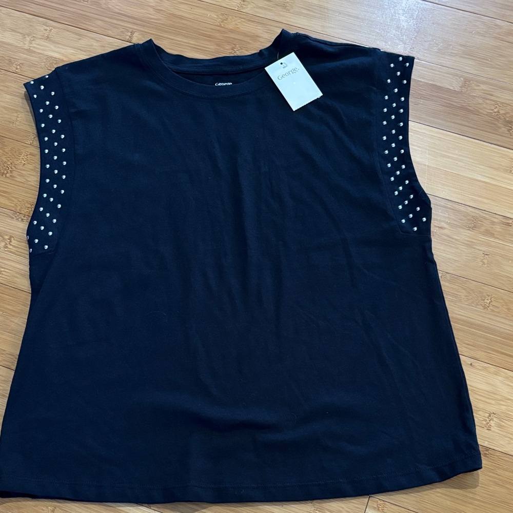 George Black Studded Sleeve Muscle Tee